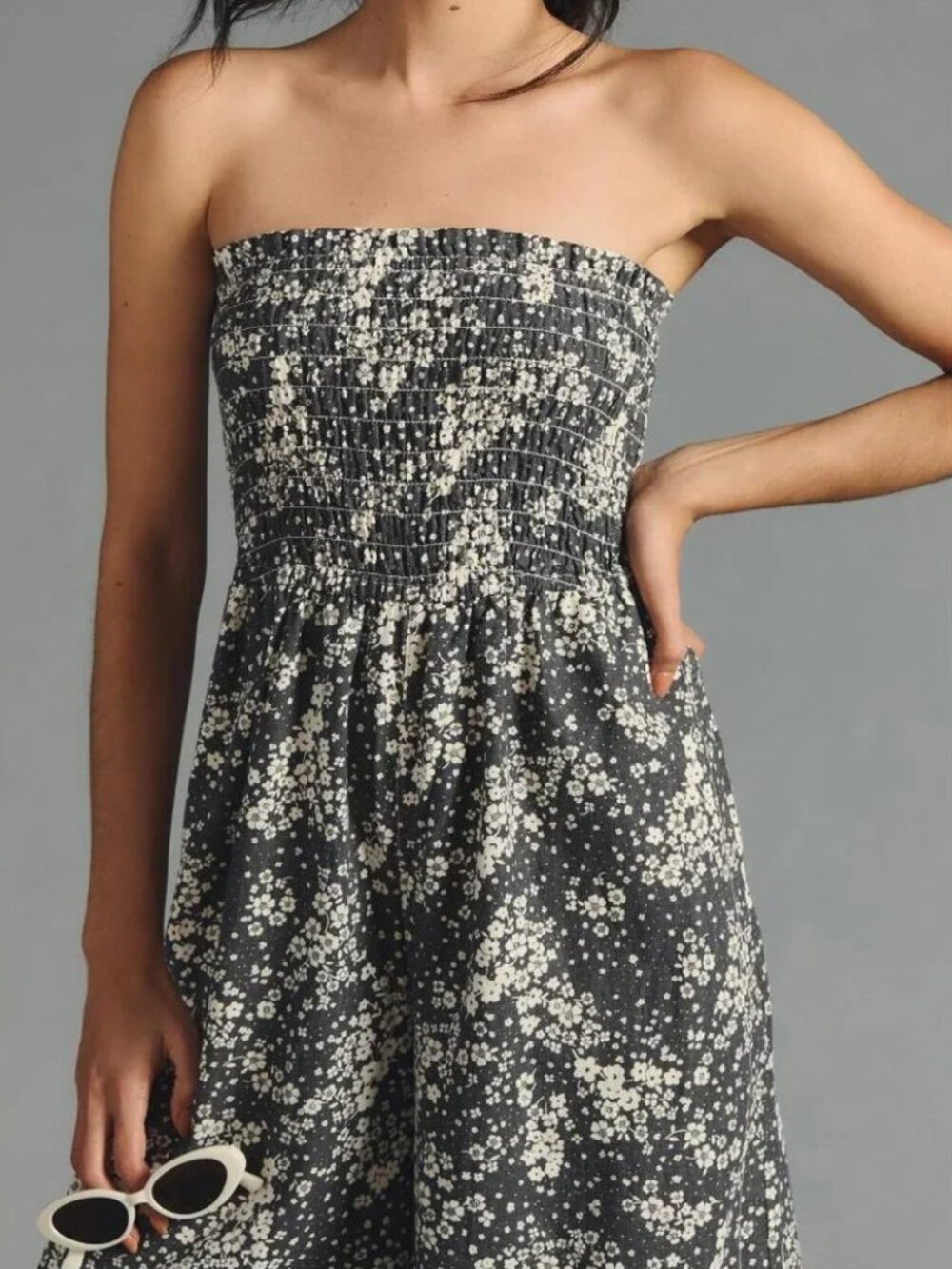 TALL Anthropologie Pilcro Smocked Printed Strapless Jumpsuit - Medium Tall